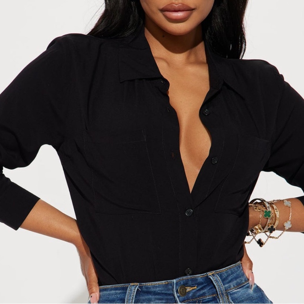 Fashion Nova Black Button-Down Collared Shirt